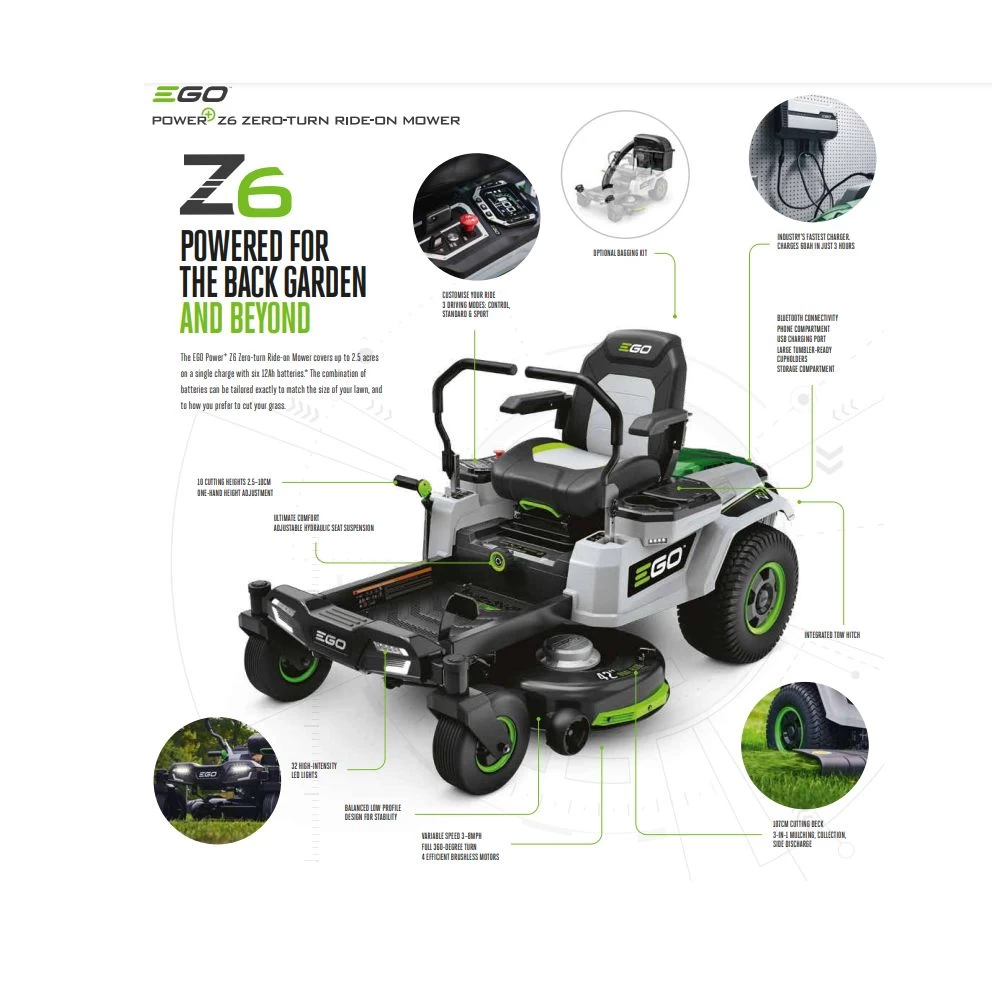 EGO Power+ Z6 ZT4201E-L 107cm 56V Battery-Powered Zero-Turn Ride-On Mower (Bundle Builder) 11 EGO Power+ Z6 ZT4201E-L 107cm 56V Battery-Powered Zero-Turn Ride-On Mower (Bundle Builder) - Image 9