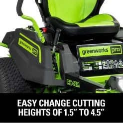 GreenWorks Pro GD60CRZ106 CrossoverZ 60V Battery-Powered Zero-Turn Ride-On Lawn Mower -Lawn Mower Shop greenworks 60v crossoverz cutting height