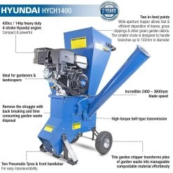 Hyundai HYCH1400 10.2cm Petrol Wood Chipper Shredder -Lawn Mower Shop hyundai hych1400 chipper shredder features