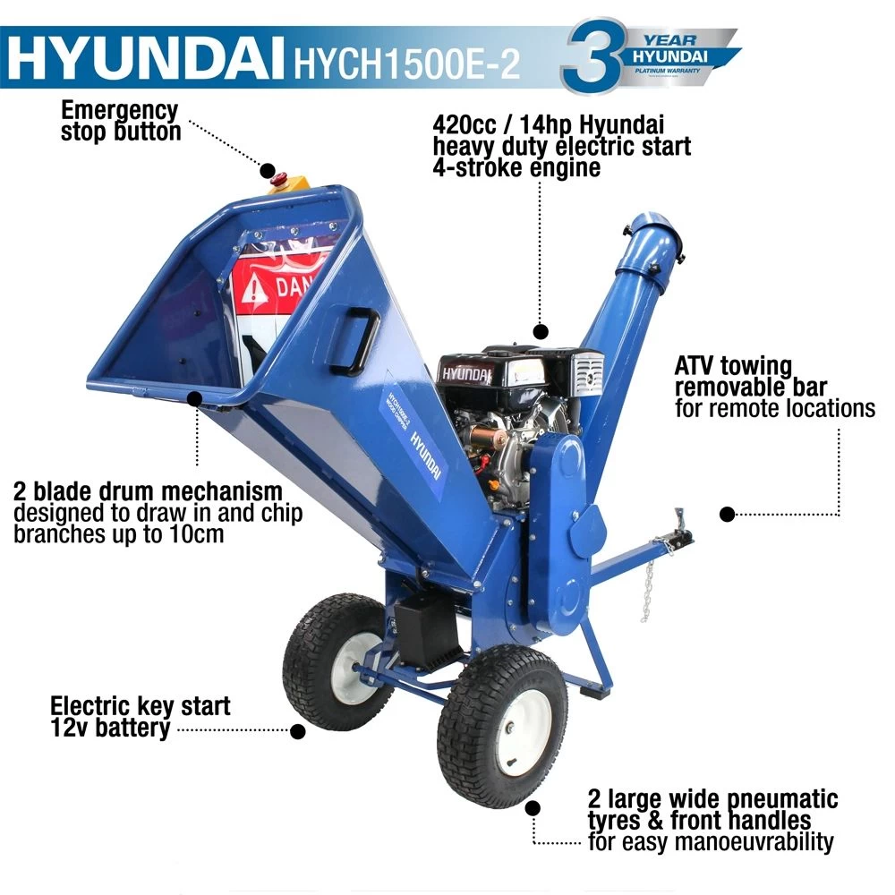 Hyundai HYCH1500E-2 10cm Towable Petrol Wood Chipper (Electric Start) 6 Hyundai HYCH1500E-2 10cm Towable Petrol Wood Chipper (Electric Start) - Image 5
