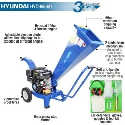 Hyundai HYCH6560 6cm Petrol Wood Chipper -Lawn Mower Shop hyundai hych6560 chipper features