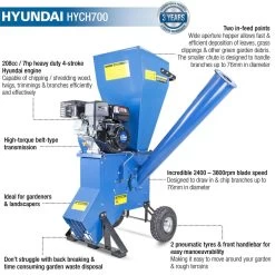 Hyundai HYCH700 7.6cm Petrol Wood Chipper Shredder -Lawn Mower Shop hyundai hych700 chipper features 2