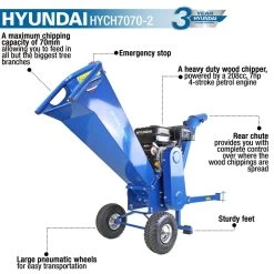Hyundai HYCH7070E-2 7cm Towable Petrol Wood Chipper (Electric Start) 11 Hyundai HYCH7070E-2 7cm Towable Petrol Wood Chipper (Electric Start) -Lawn Mower Shop hyundai hych7070e 2 wood chipper features